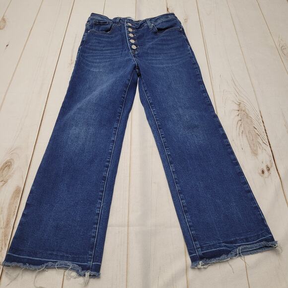 Hidden jeans Elsie high rise criss cross button fly dark wash raw hem - Picture 1 of 8
